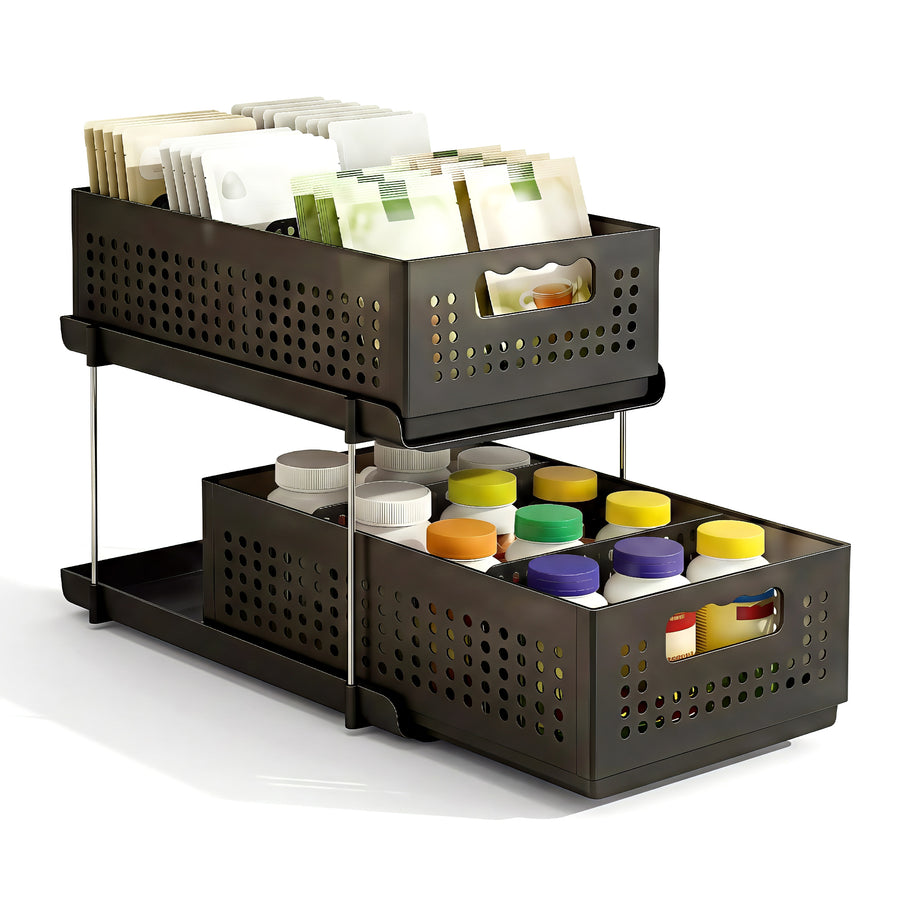 Artiss 2 Tier Under Sink Organiser Pull Out Drawer with Removable Baskets