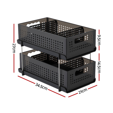 Artiss 2 Tier Under Sink Organiser Pull Out Drawer with Removable Baskets