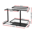 Artiss Black Under Sink Organiser with 2 Slide Out Drawers and 5 Adjustable Heights