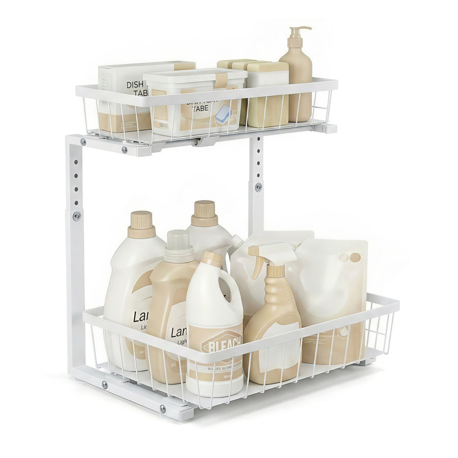Artiss Adjustable Under Sink Organiser with 2 Slide Out Drawers Kitchen Bathroom Storage