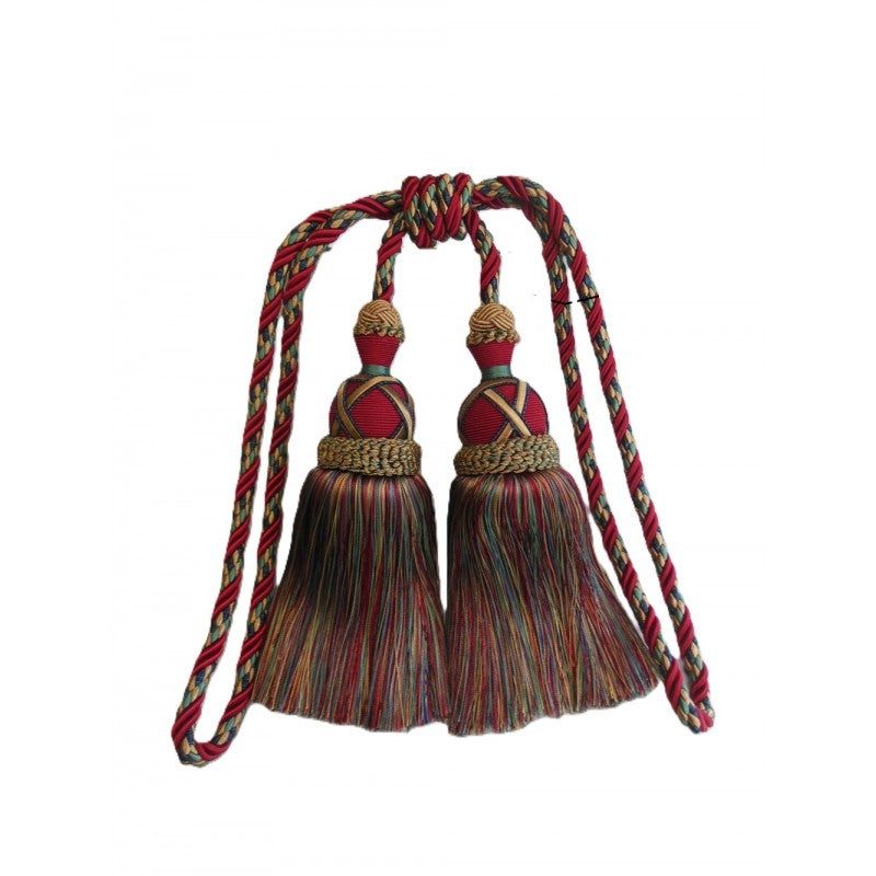 Multi Coloured Double Tassel Curtain Tieback - Luxurious Burgundy, Green, Blue, Gold