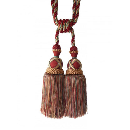 Multi Coloured Double Tassel Curtain Tieback - Terracotta, Green, Gold