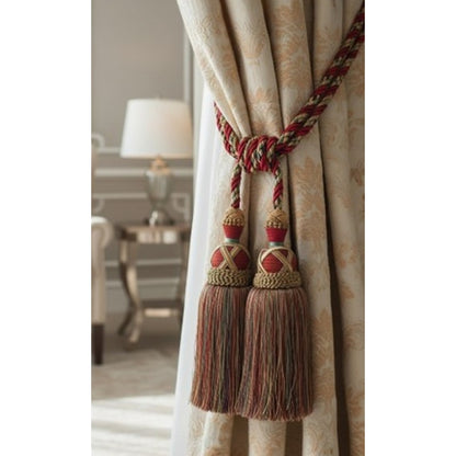Multi Coloured Double Tassel Curtain Tieback - Terracotta, Green, Gold