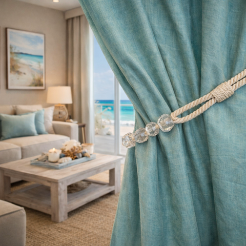 Premium Beaded Rope Curtain Tiebacks – Natural Cotton 2 Pack, 86cm
