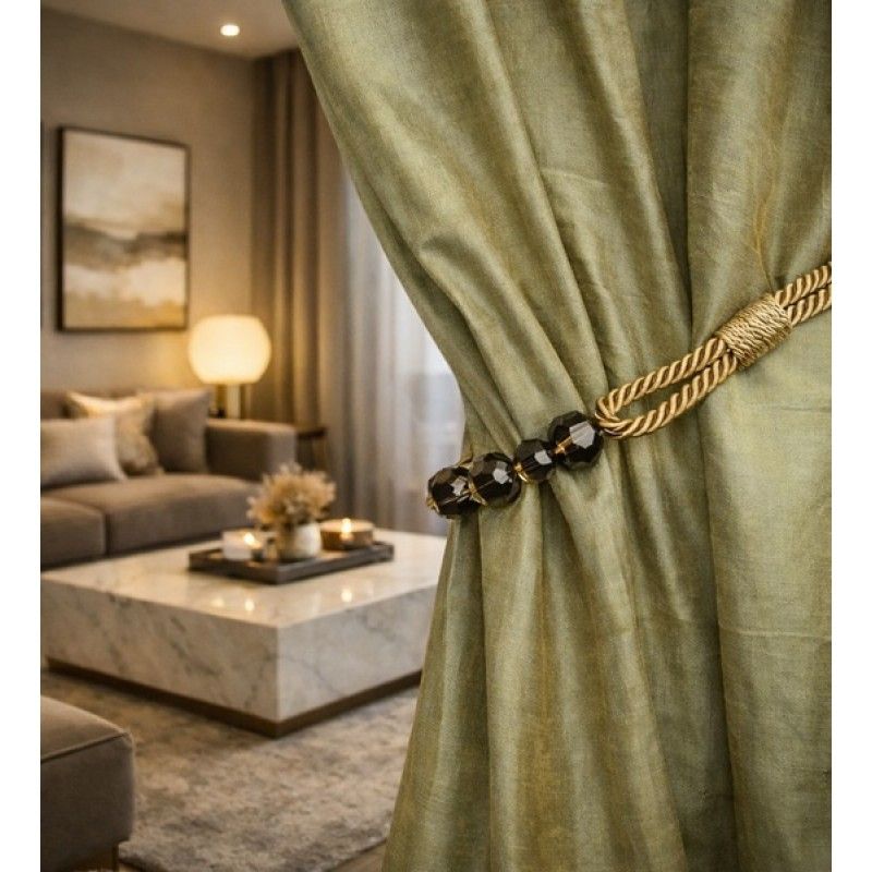 Premium Beaded Rope Curtain Tiebacks – Olive Green 2 Pack, 86cm