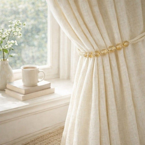 Premium Beaded Rope Curtain Tiebacks – Cream 2 Pack, 86cm