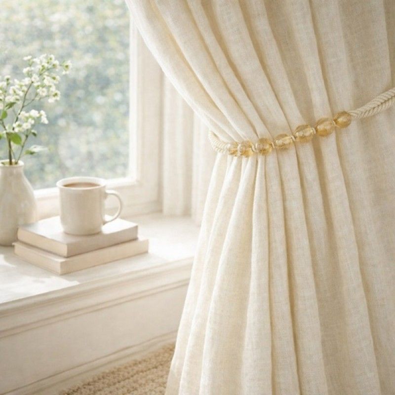 Premium Beaded Rope Curtain Tiebacks – Cream 2 Pack, 86cm