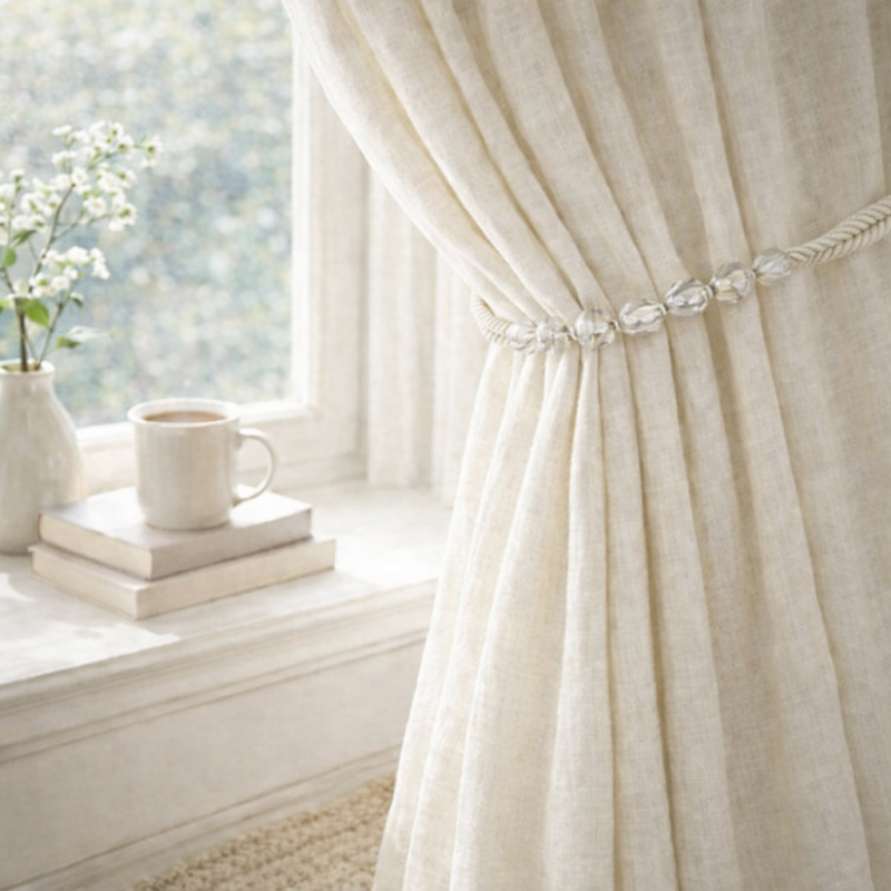 Premium Beaded Rope Curtain Tiebacks – Oyster 2 Pack, Crystal-Look Beads 86cm