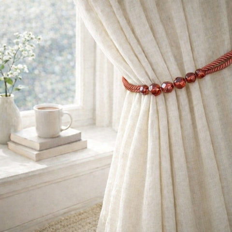 Premium Beaded Rope Curtain Tiebacks – Coral Red 2 Pack, 86cm