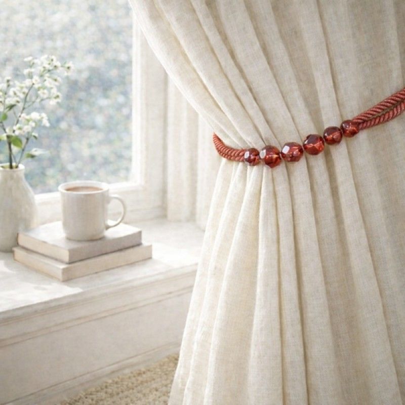 Premium Beaded Rope Curtain Tiebacks – Coral Red 2 Pack, 86cm