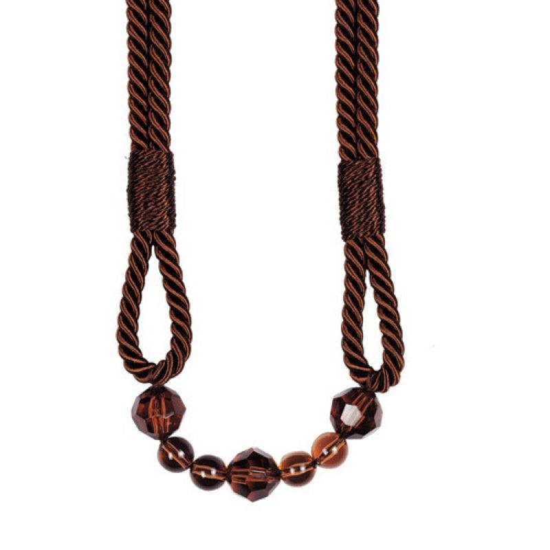 Premium Beaded Rope Curtain Tiebacks – Walnut Brown 2 Pack, 86cm
