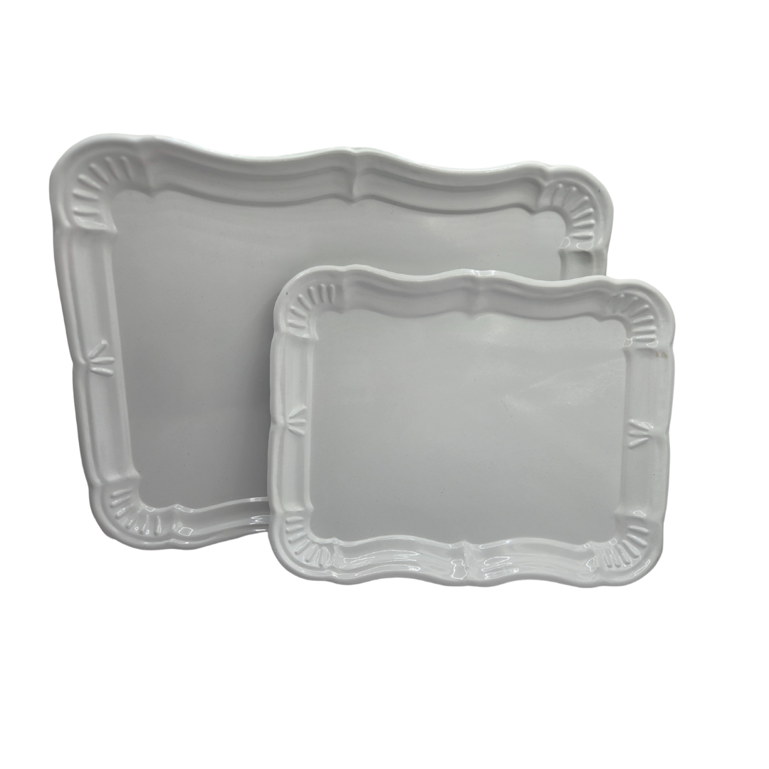 White Metal Serving Tray Set | 2pc, Food-Safe, Minimalist Design, 36.2cm & 28.5cm - SuperSaverAU - view 1