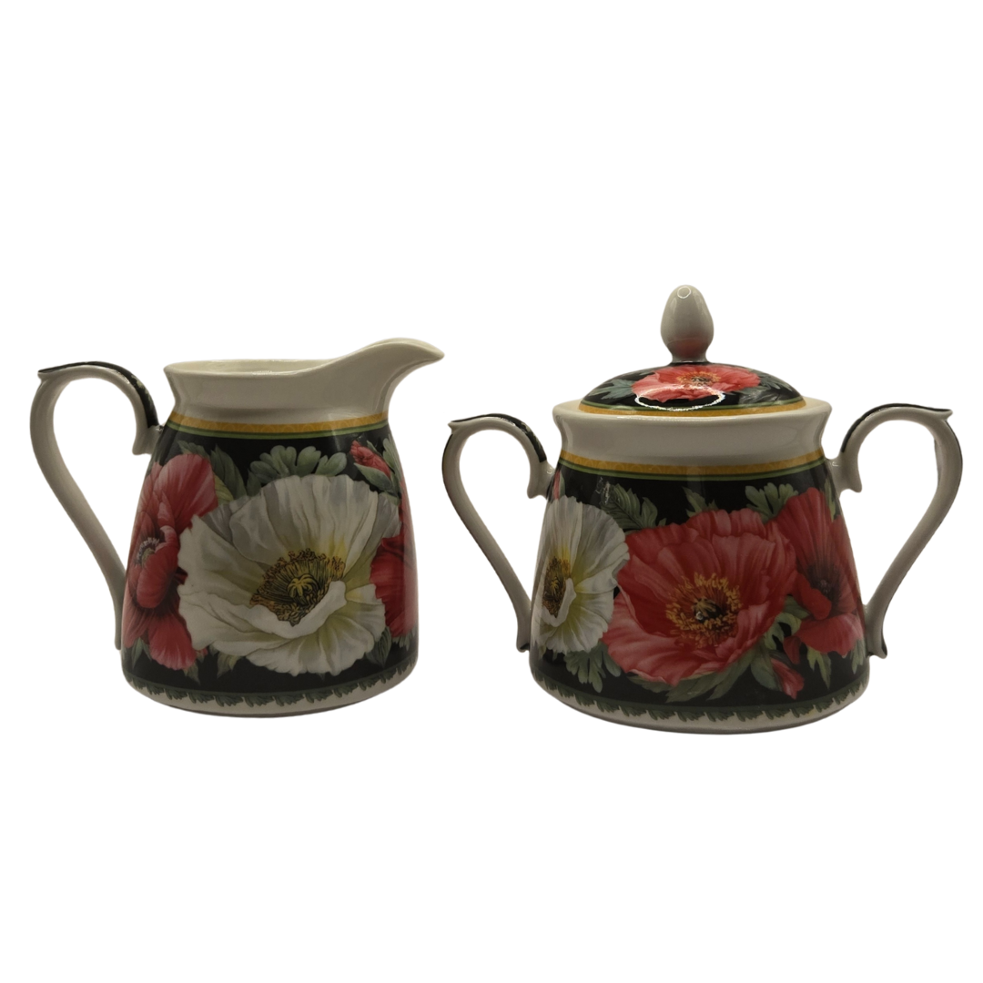 Poppies-on-Black Fine Bone China Milk & Sugar Bowls Set of 2 - SuperSaverAU - view 1