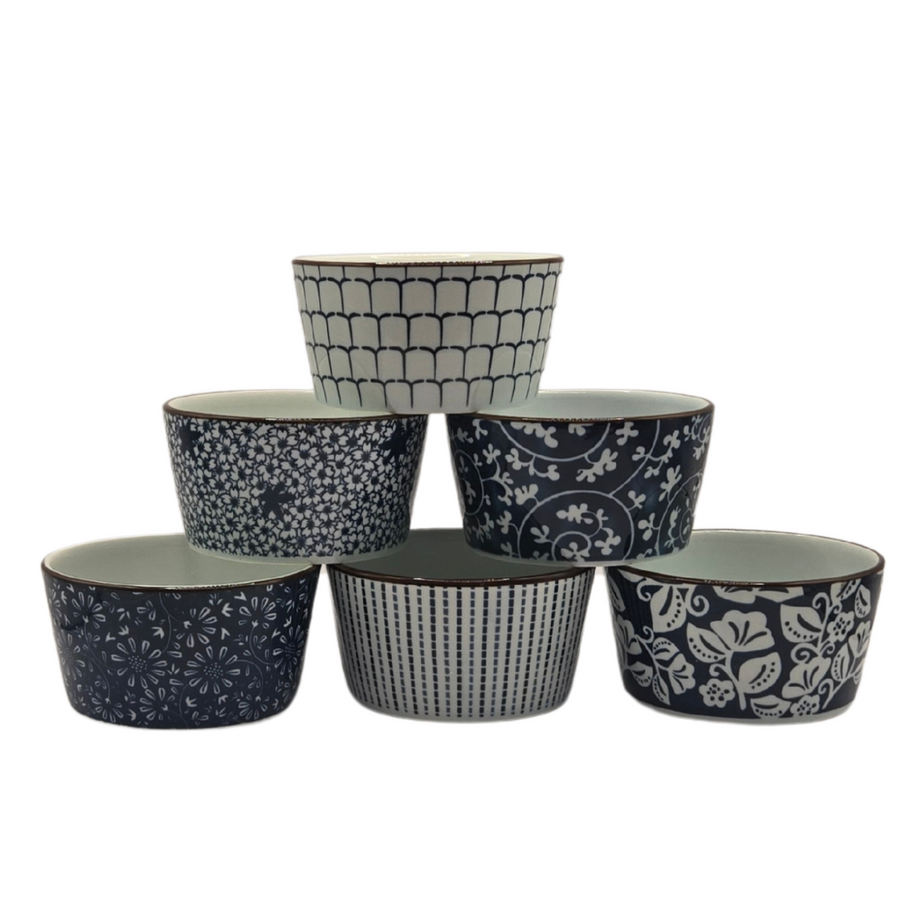 Blue Patterned Ceramic Ramekin Set of 6 - Microwave, Oven, Freezer Safe - SuperSaverAU - view 1