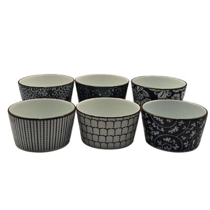 Ceramic Bakeware Set Blue Patterned Ramekins Set of 6