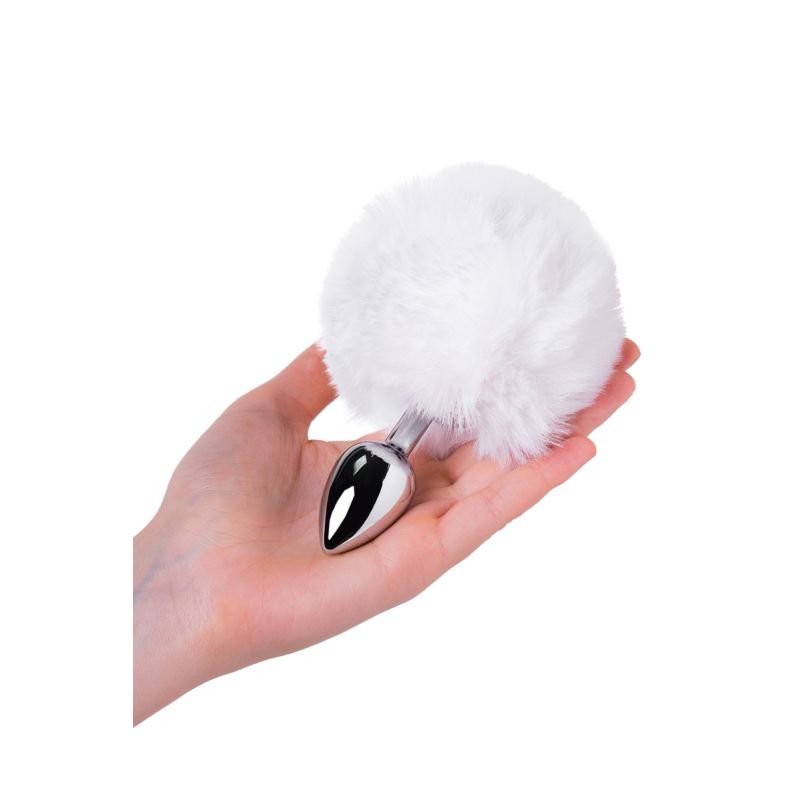 Small Metal Silver Anal Plug with White Bunny Tail