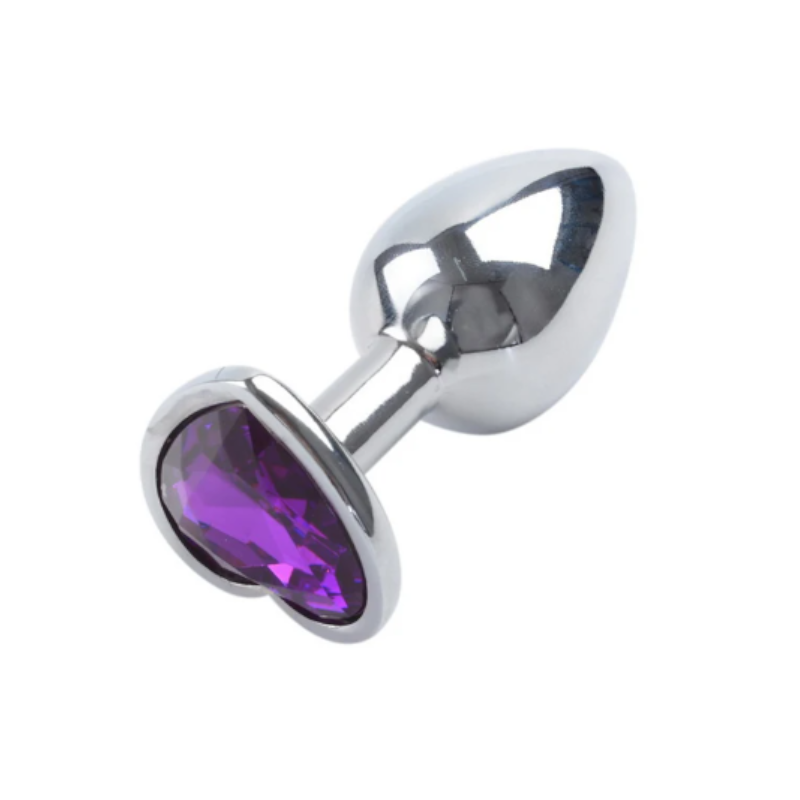 Small Metal Anal Plug with Purple Heart Crystal