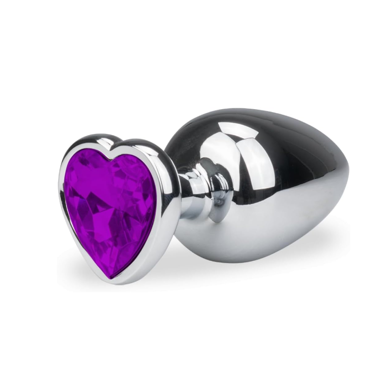 Small Metal Anal Plug with Purple Heart Crystal