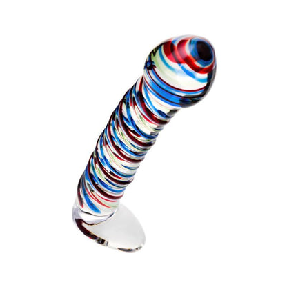 Sexus Glass Dildo Stripes with Base - Blue/Red - 16Cm