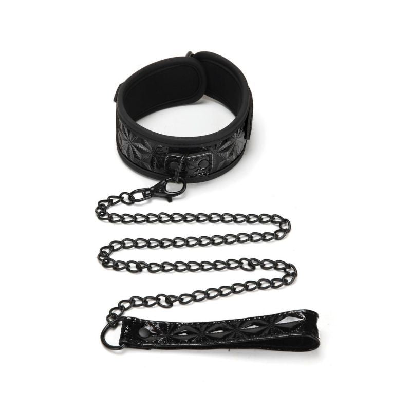 Whip Smart Diamond Collar & Leash Set - Black, Faux Leather