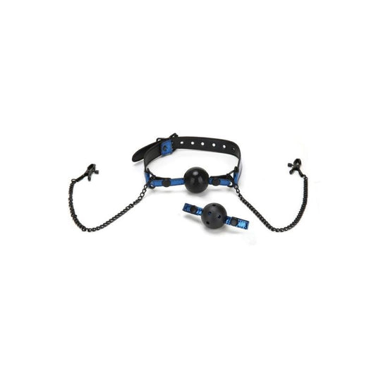Whip Smart Diamond Ball Gag with Nipple Clips - Black for Sensory Play