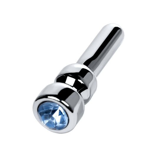 Metal Silver Urethral Plug with Sapphire Rhinestone - Small