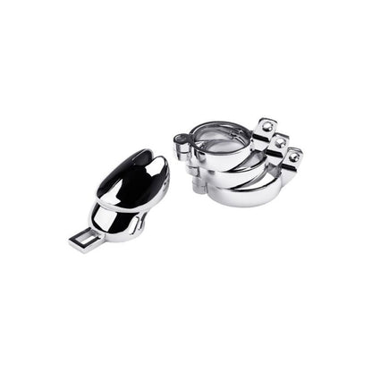 Metal Silver Chastity Cage with Adjustable Rings and Brass Padlock