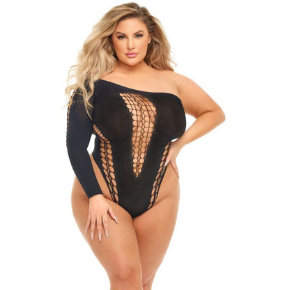 Pink Dollar Sign Bodysuit - Off-Shoulder Stretchy Lingerie