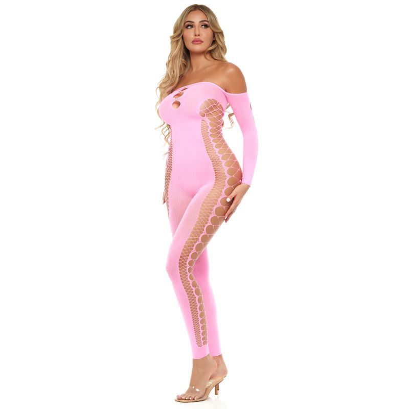Pink Lipstick Diamond Drippin Bodystocking Black - Off-Shoulder Design