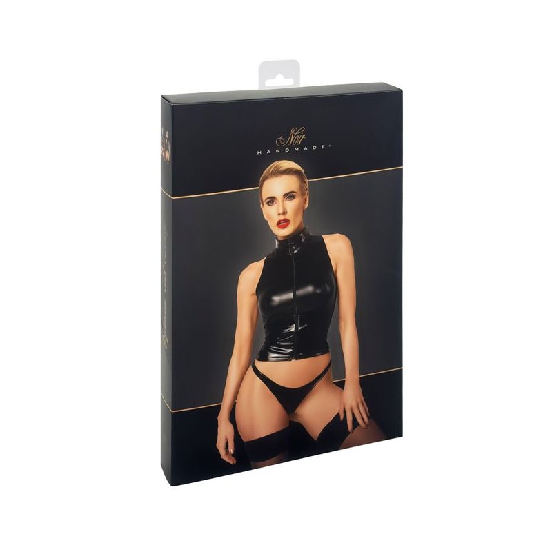 Projectfetish Noir Glam Wetlook Vinyl Corset Top - Sleeveless & Zippered