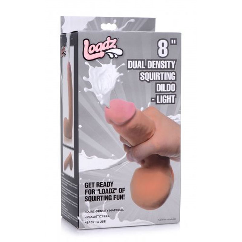 Loadz 8In Dual Density Squirting Dildo with Balls Reservoir - Realistic Feel, Flesh Tone