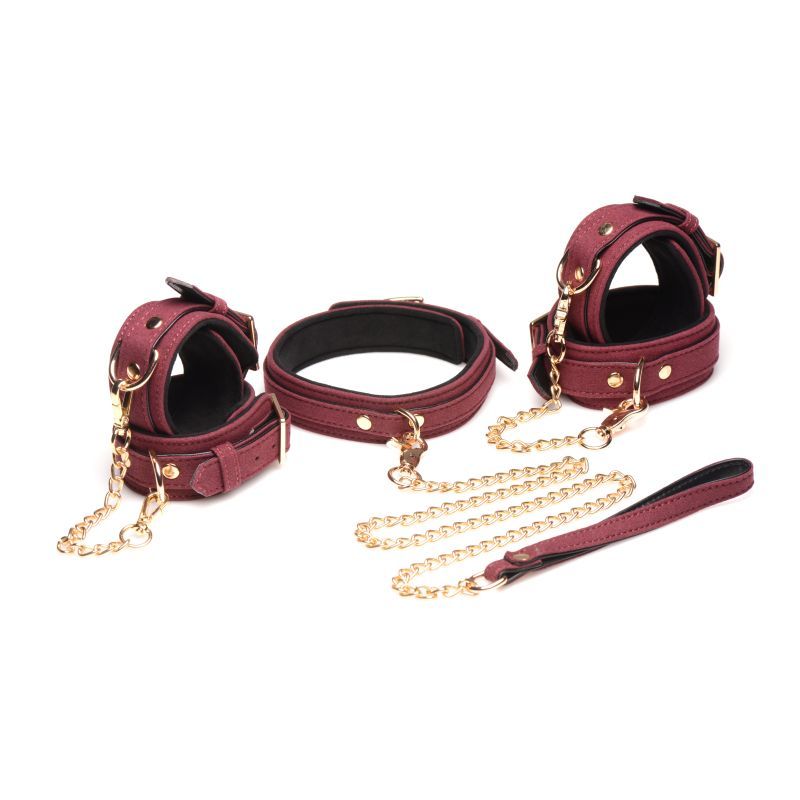 Burgundy 6 Pc Velvet Bondage Set - Couples BDSM Gear