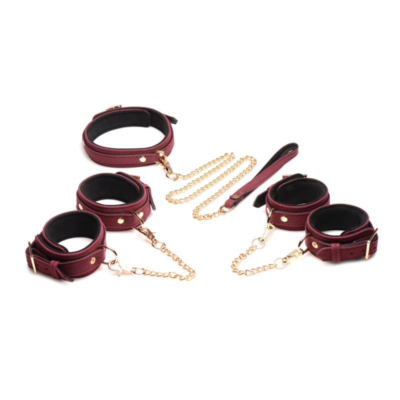 Burgundy 6 Pc Velvet Bondage Set - Couples BDSM Gear