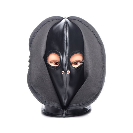 Strict Zip Front Bondage Hood - Black, Sensory Deprivation