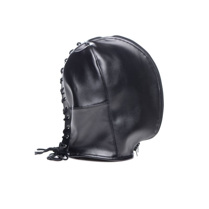 Strict Zip Front Bondage Hood - Black, Sensory Deprivation