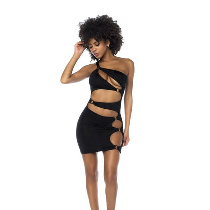 Mapale Asymmetrical Cut Out Dress with Ring Details - Black - Large/Extra Large