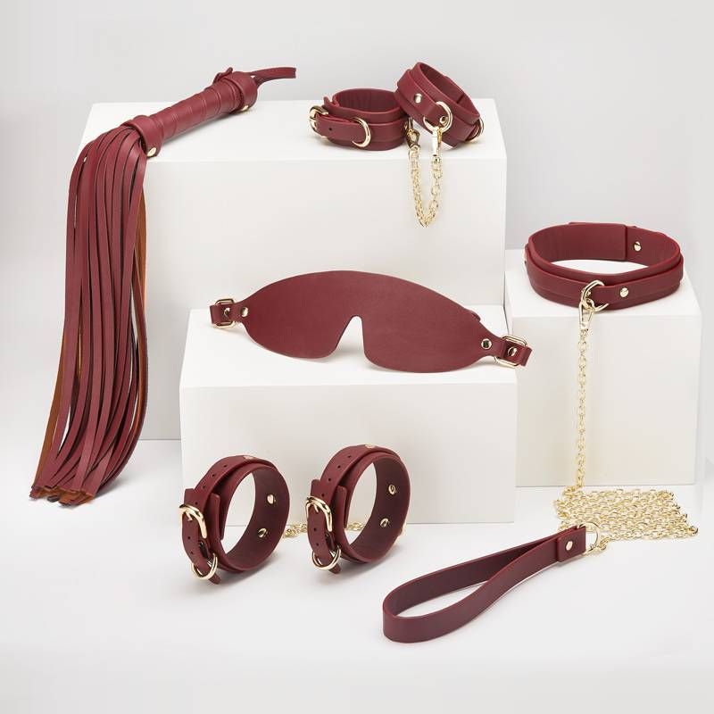 Daytona 8-Piece Burgundy Gold Bondage Play Kit