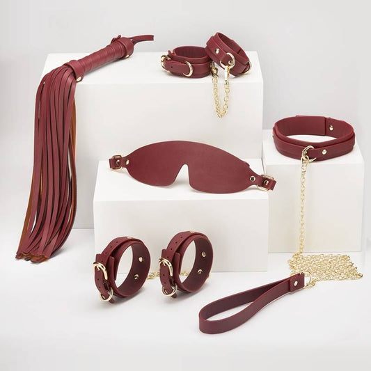 Daytona 8-Piece Burgundy Gold Bondage Play Kit