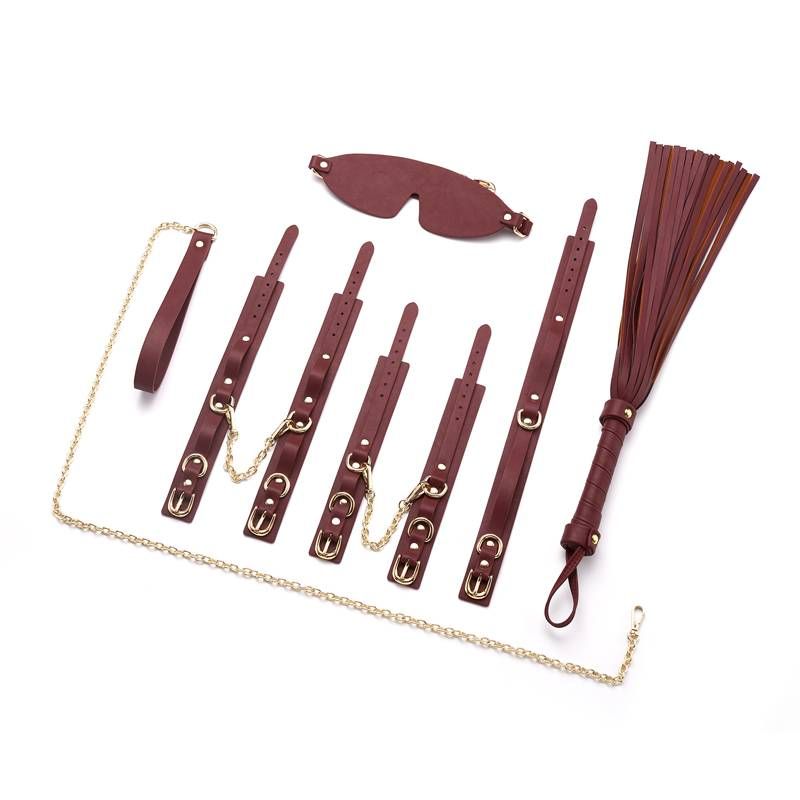 Daytona 8-Piece Burgundy Gold Bondage Play Kit