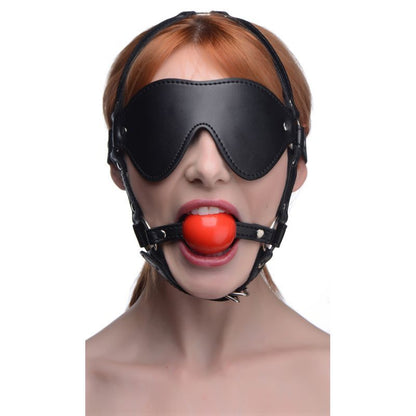 Blindfold Harness with Red Ball Gag - Sensory Play Accessory