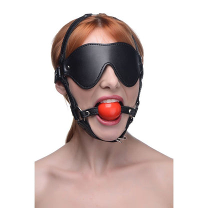 Blindfold Harness with Red Ball Gag - Sensory Play Accessory