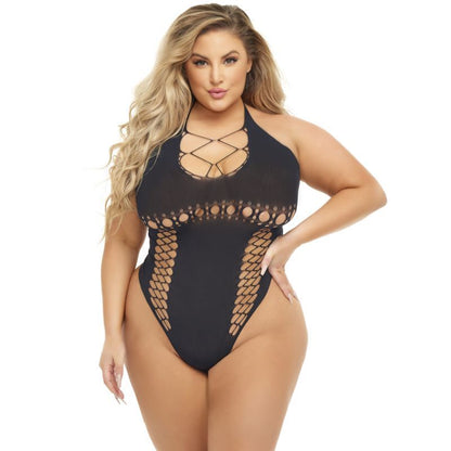 Pink Lipstick Plus Size Hot To Handle Halter Bodysuit