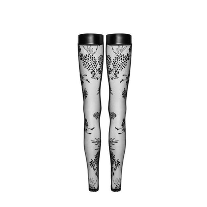 Noir Tulle Stockings - Flock Embroidery & Power Wetlook Band - Black