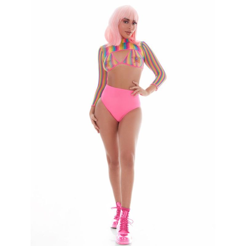Rainbow Shrug Bikini Top Hot Pants Set With Pasties - Festival Outfit