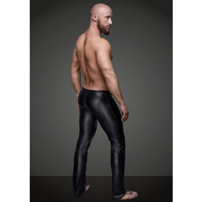 Noir Long Wetlook Trousers with Zip Fastener