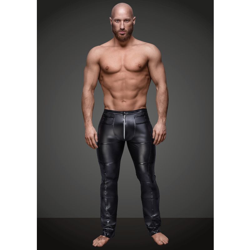 Noir Long Wetlook Trousers with Zip Fastener