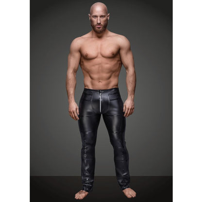 Noir Long Wetlook Trousers with Zip Fastener