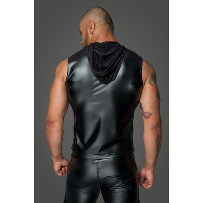 Powerwetlook Sleeveless Hooded Shirt with 2-Way Zipper – Men's Fetish Wear