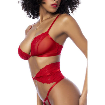 Red Lace 3-Piece Lingerie Set - Bra, Corset, and Thong