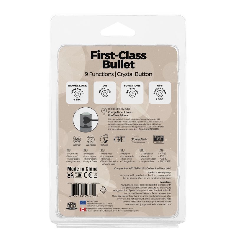 Premium 2.5-Inch First Class Bullet - Rechargeable with Crystal - Rose Gold